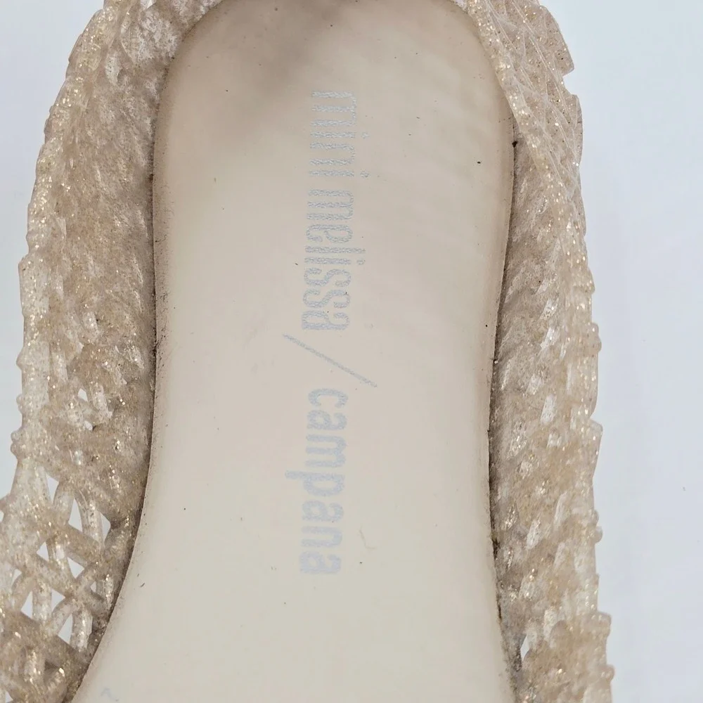 Mini Melissa Campana Papel Gold Glitter Ballet Flat Kids‎ Size 3 EUC